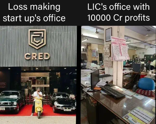 a meme about cred vs. LIC offices